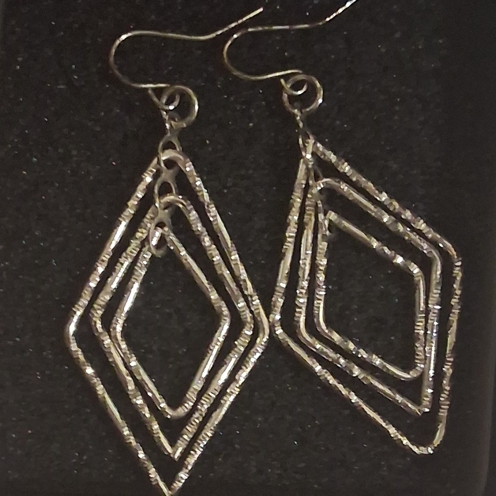 Silver-Tone Layered Diamond Drop Earrings